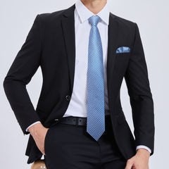 Sky Blue Necktie Geometric Tie Pocket Square Cufflinks Set