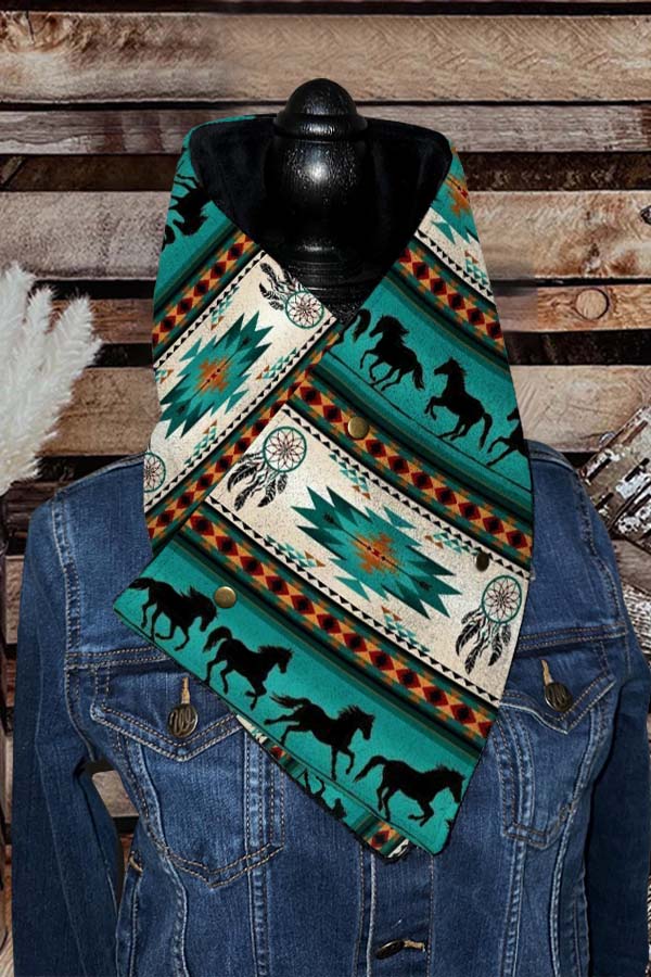 Western Cowboy Green Aztec Warm Neck Hood