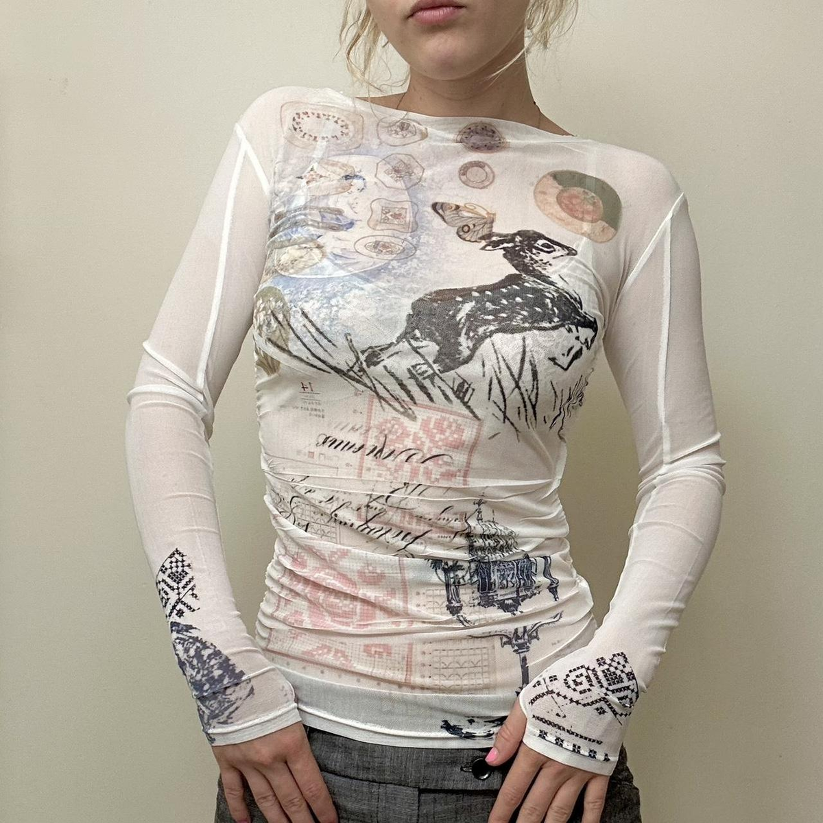 Printed long-sleeved top