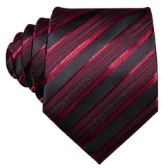 Red Tie Classic Stripe Silk Tie Pocket Square Cufflinks Set