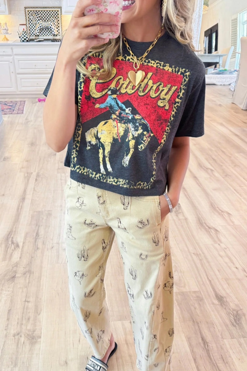 Cowboy Leopard Cropped Graphic Tee