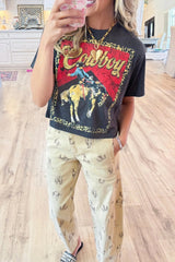 Cowboy Leopard Cropped Graphic Tee