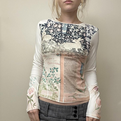 Printed long-sleeved top