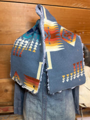 Western Blue Gray Aztec Sherpa Warm Neck Hood
