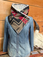 Western Khaki Gray Aztec Sherpa Warm Neck Hood