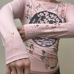 Printed long-sleeved top