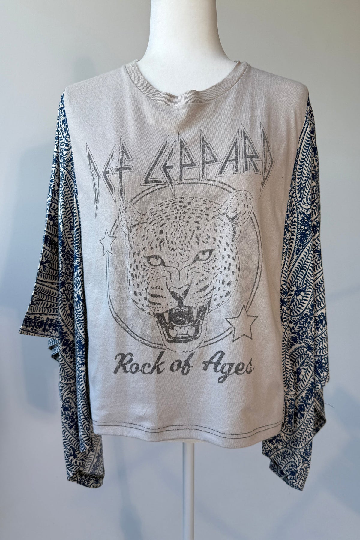 Def Leppard Mix & Match Tee Beige Blue Floral