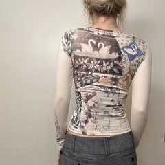 Printed long-sleeved top