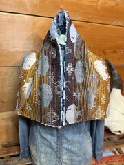 Western Cowboy Yellow Print Sherpa Warm Neck Hood