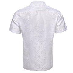 White Paisley Jacquard Short Sleeve Button Up Shirt for Men