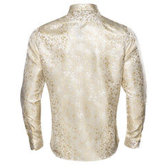 Mens Champagne Formal Shirt  Floral Wrinkle Free Long Sleeve Button Down Shirt