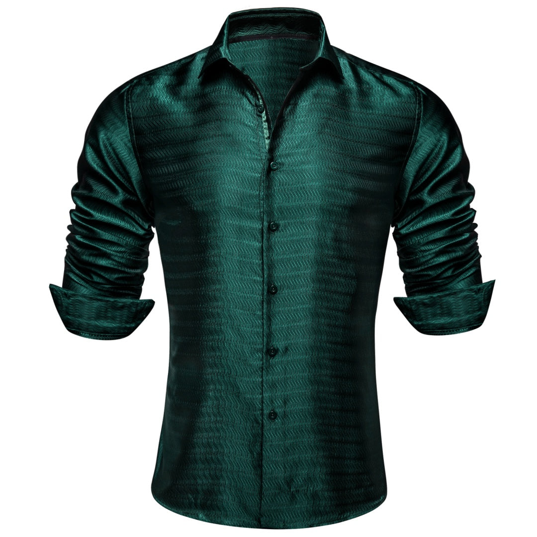 Mens Hunter Green Dress Shirt Solid Long Sleeve Wrinkle-Free Formal Shirt