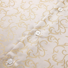 Mens Champagne Formal Shirt  Floral Wrinkle Free Long Sleeve Button Down Shirt