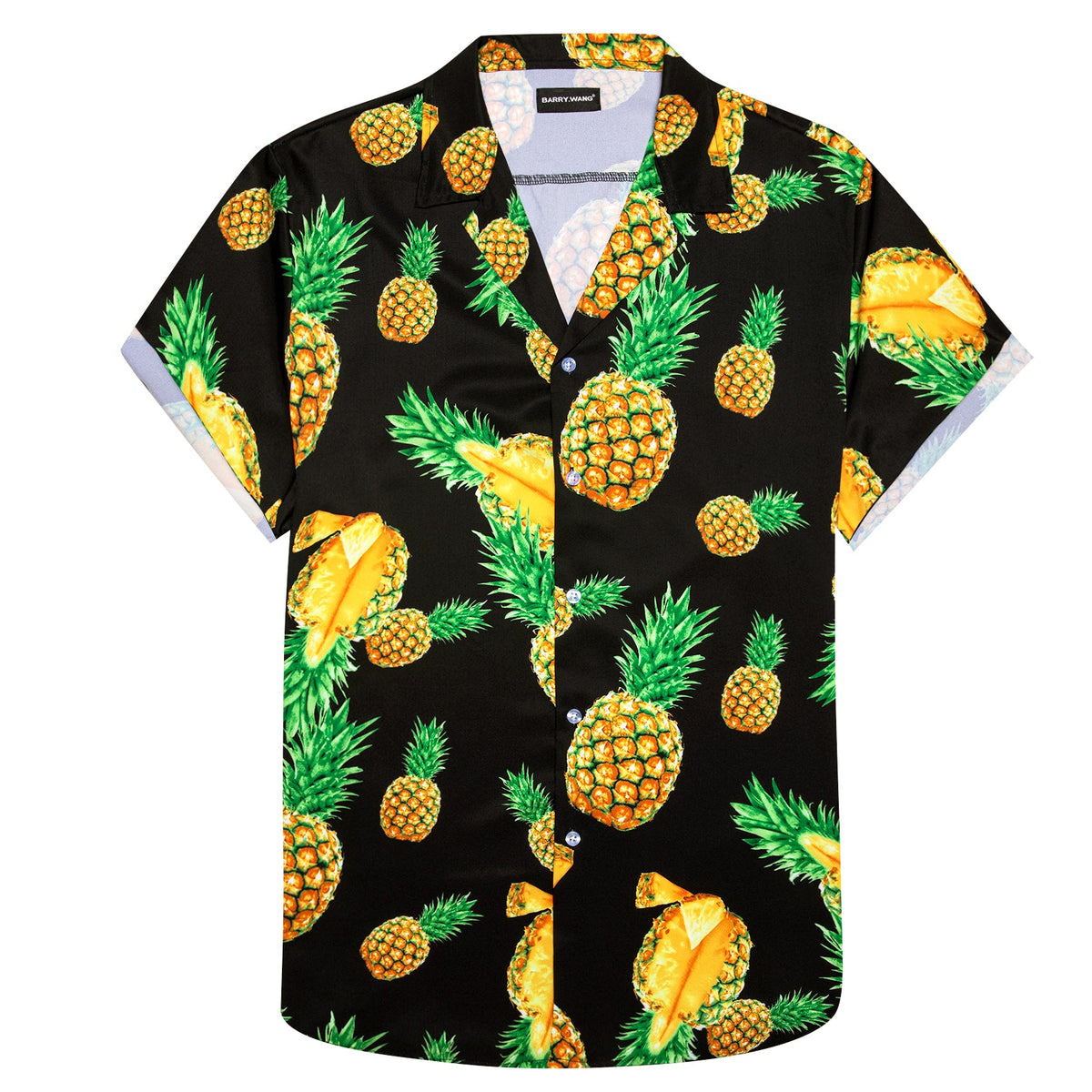 Men's Black Pineapple Floral Pattern Short Sleeves Summer Hawaii Shirt