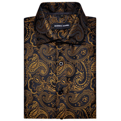 Gold Casual Shirt for Men Paisley Short Sleeve Button Down Shirt