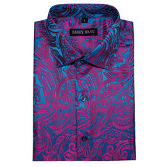 Mens Purple Dress Shirt 70s Disco Paisley Shirt Button Down Shirt Sleeve Tops