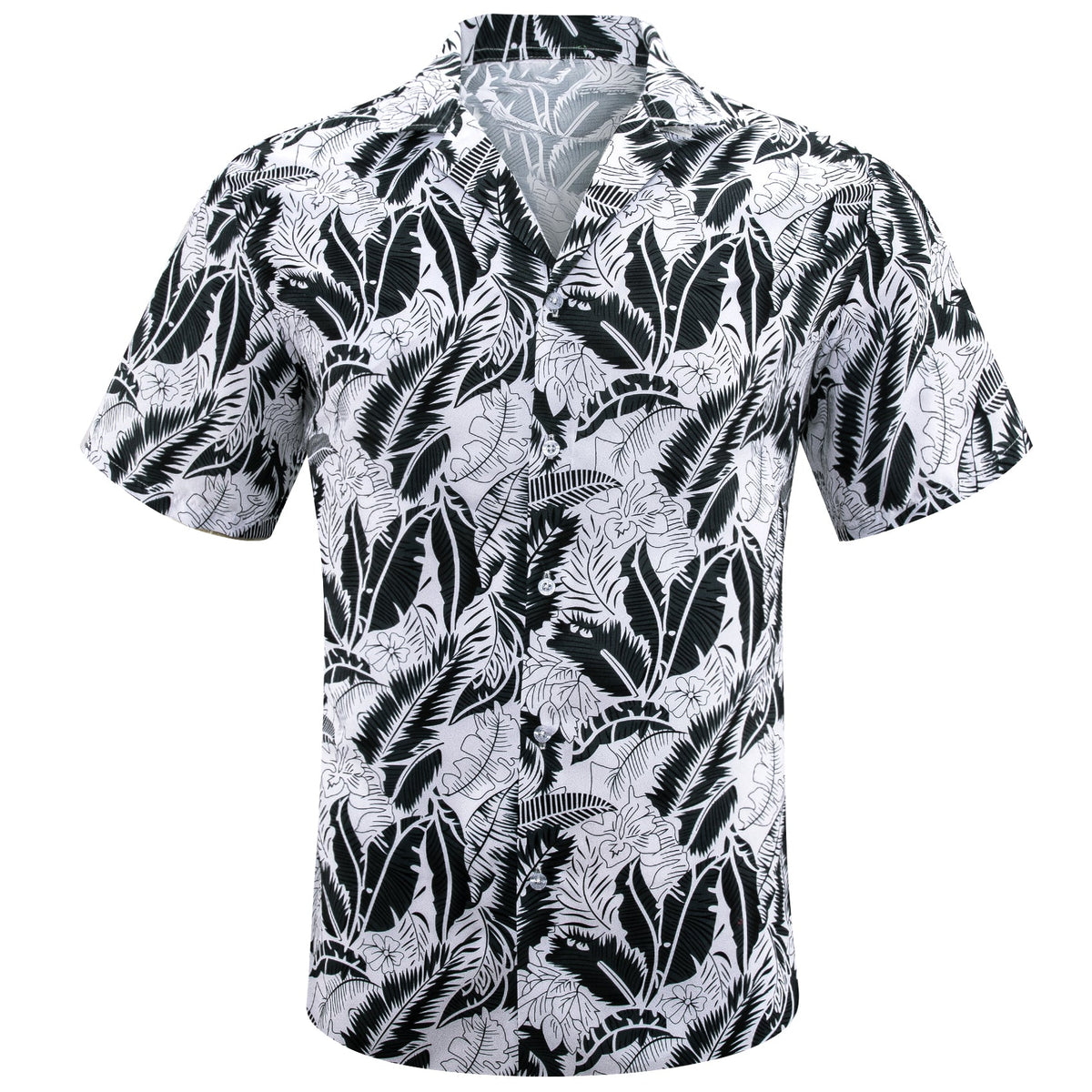 Summer Tops Black White Floral Men's Button Down Shirt