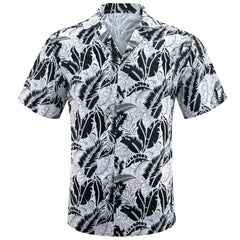Summer Tops Black White Floral Men's Button Down Shirt