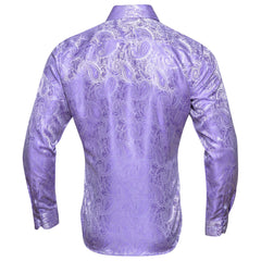 Mens Lavender Dress Shirt Paisley Silk Long Sleeve Button Down Formal Shirts
