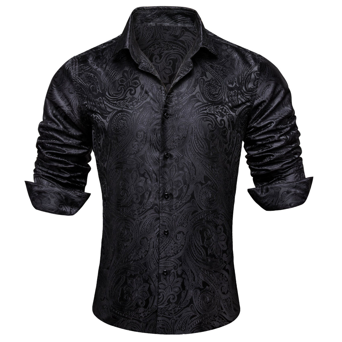 Mens Western Shirt Casual Black Paisley Jacquard Long Sleeve Button Down Shirt