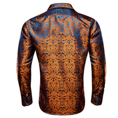 Brown Casual Shirt for Men Paisley Long Sleeve Button Down Shirt