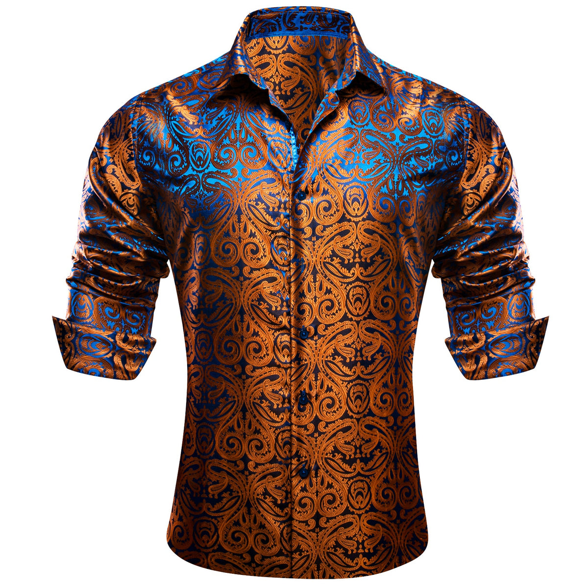 Brown Casual Shirt for Men Paisley Long Sleeve Button Down Shirt