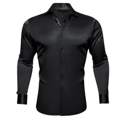 Black Satin Mens Dress Shirts Long Sleeve Solid Formal Shirt