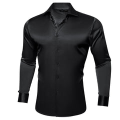 Black Satin Mens Dress Shirts Long Sleeve Solid Formal Shirt