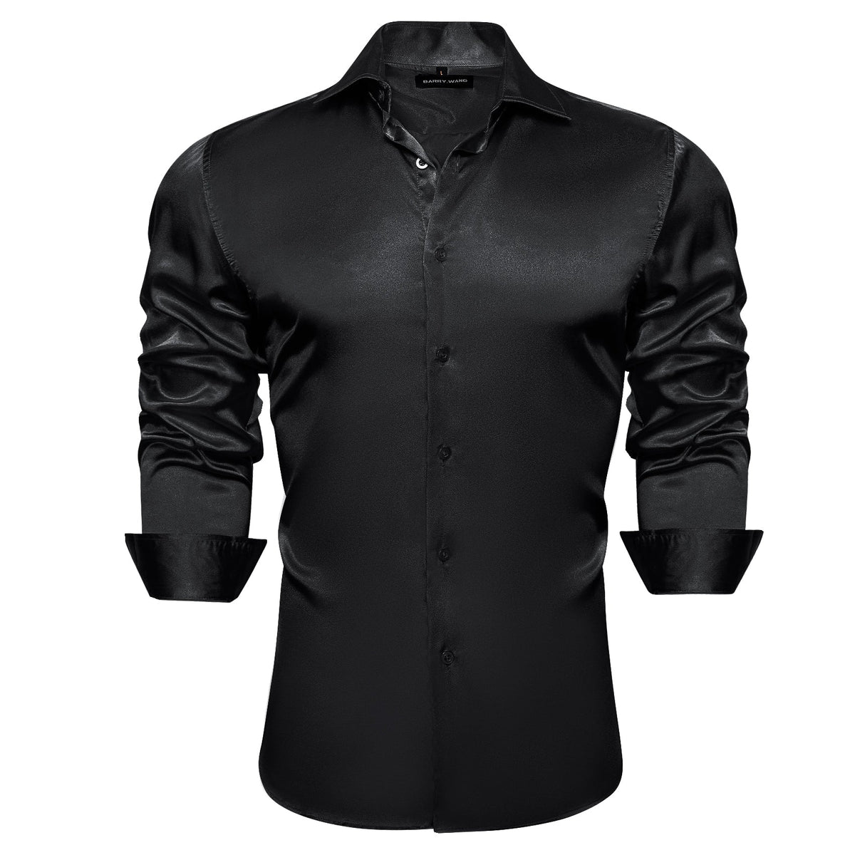 Black Satin Mens Dress Shirts Long Sleeve Solid Formal Shirt