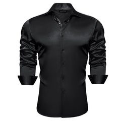 Black Satin Mens Dress Shirts Long Sleeve Solid Formal Shirt