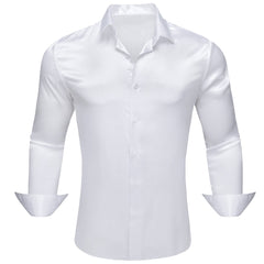 White Satin Mens Dress Shirts Long Sleeve Solid Formal Shirts