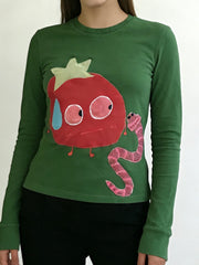 Printed long-sleeved top