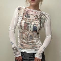 Printed long-sleeved top