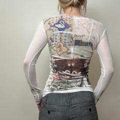 Printed long-sleeved top