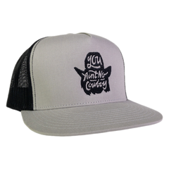You Ain't No Cowboy Silhouette Silver and Black Mesh Flatbill