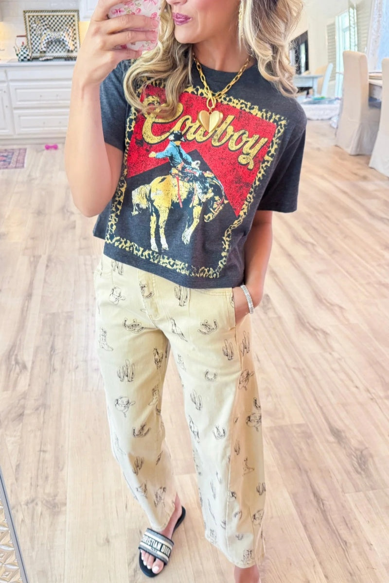 Cowboy Leopard Cropped Graphic Tee