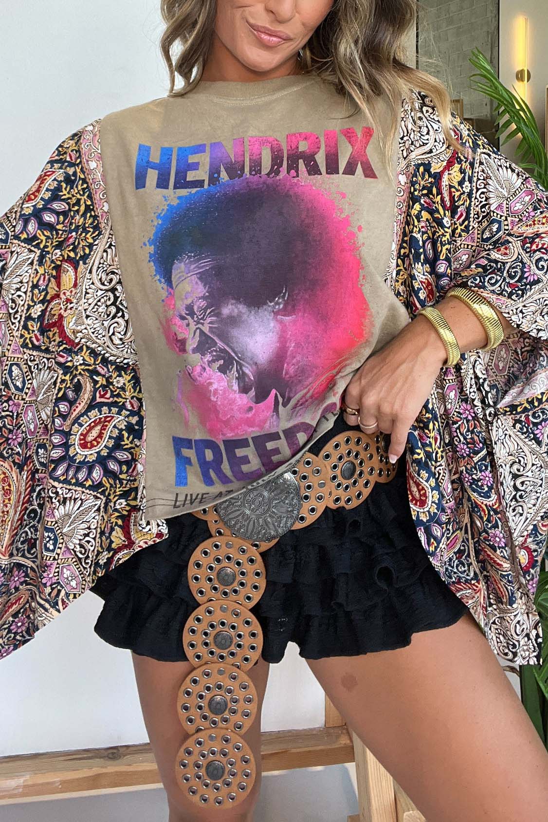 Jimi Hendrix Mix & Match Tee Tan Floral