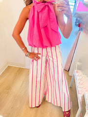 Hot Pink Bubble Hem Neck Bow Set