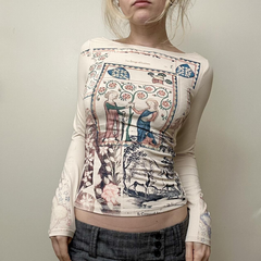 Printed long-sleeved top