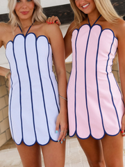 Vertical Stripe Wavy Edge Playful Dress