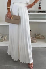 Round Neck Top and Pleated Pants Set