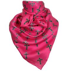Crosses on Hot Pink Wild Rag Silk Scarf