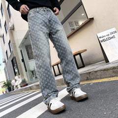 Harajuku Kawaii Y2K Retro Jacquard Jeans Unisex | High-End American Style Loose Straight Casual Pants