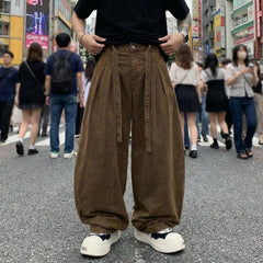 Japanese Lazy Style Scimitar Pants Y2K Retro | Summer Wide-Leg Workwear Harajuku Kawaii Men