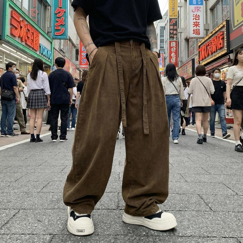 Japanese Lazy Style Scimitar Pants Y2K Retro | Summer Wide-Leg Workwear Harajuku Kawaii Men