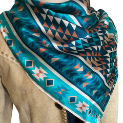 Aztec Wild Rags (Trails to Tucumcari) Turquoise Silk Scarf